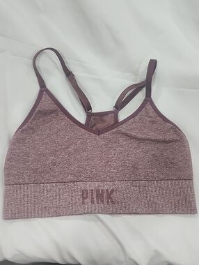 PINK Victoria's Secret Heathered Mauve Seamless Sports Bra, Size Small